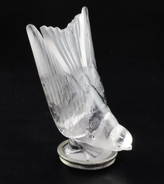 Hirondelle/Swallow. A glass mascot by René Lalique, introduced on 10/2/1928, No.1143 Height 14.2cm.
